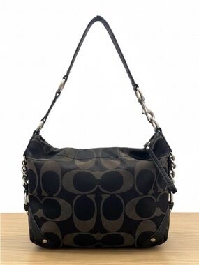 Coach Carly Black Signature Hobo Jacquard Silver Tone Shoulder Bag **Fair Read**